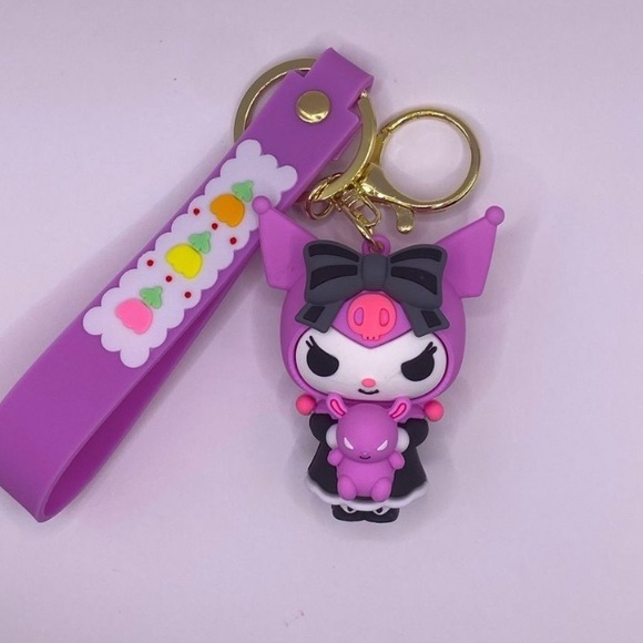 Hello Kitty Accessories New Kuromi Dress Purple Keychain With Strap Keyring Hello Kitty